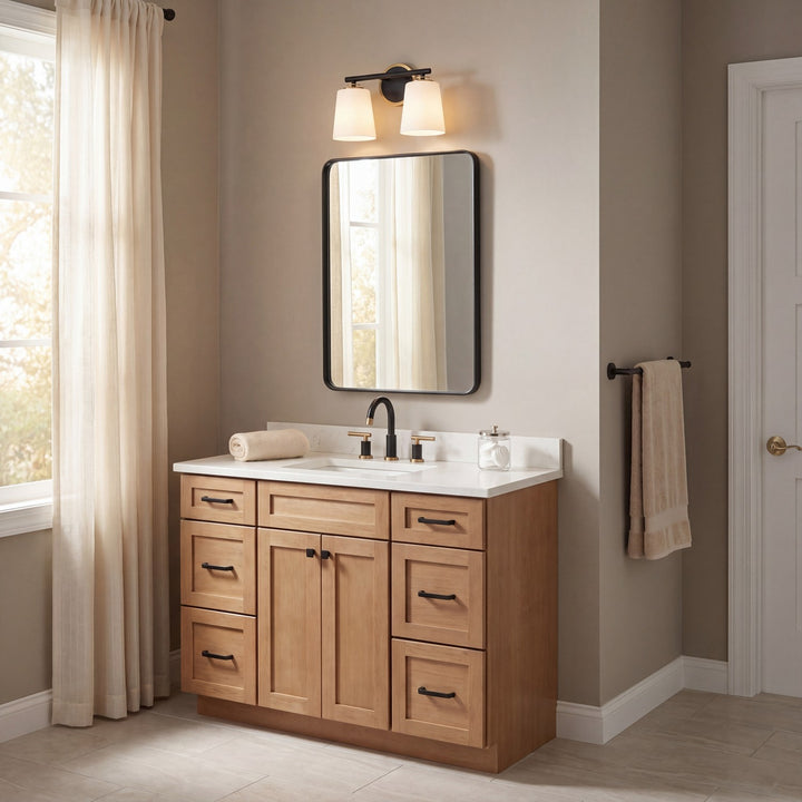 Meridian - M80077MBKNB - Two Light Bathroom Vanity - Matte Black and Natural Brass