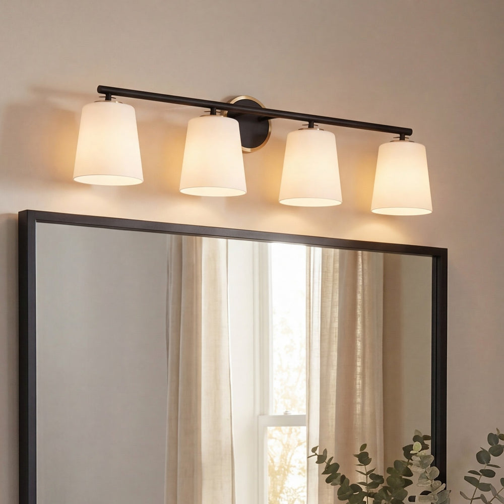 Meridian - M80079MBKNB - Four Light Bathroom Vanity - Matte Black and Natural Brass