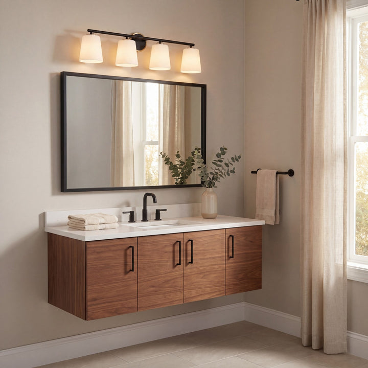 Meridian - M80079MBKNB - Four Light Bathroom Vanity - Matte Black and Natural Brass