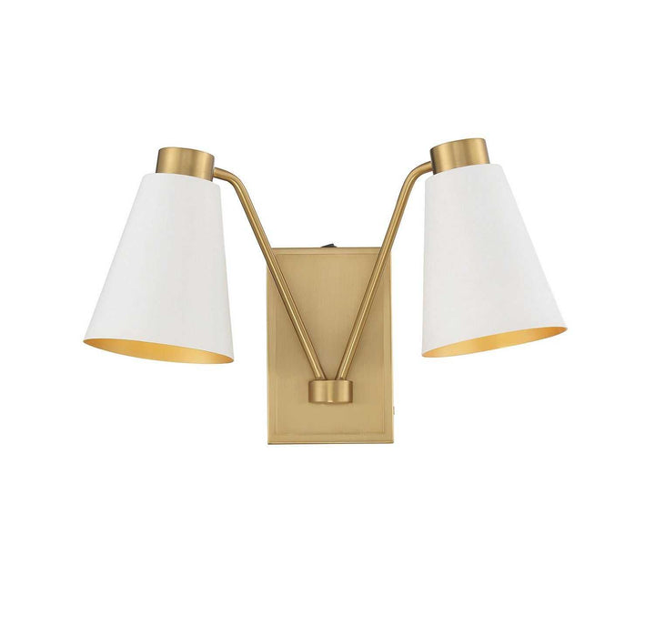Meridian - M90076WHNB - Two Light Wall Sconce - White with Natural Brass