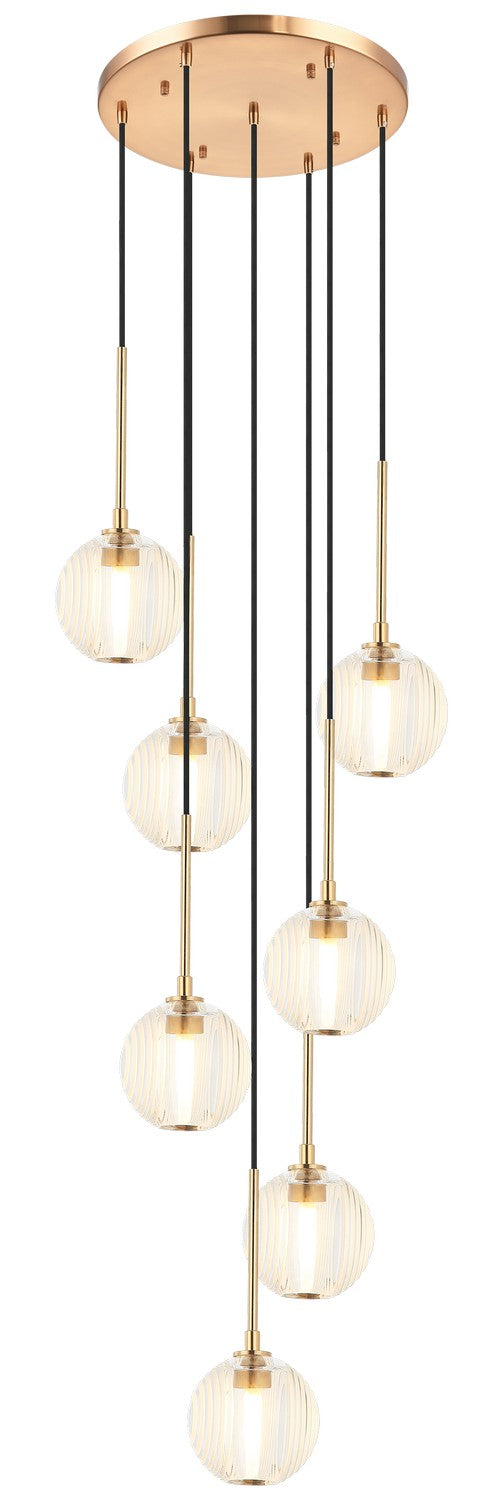 Jemyca Seven Light Pendant in Aged Gold Brass - available from The Lighting Shoppe, trusted by Canadian homeowners