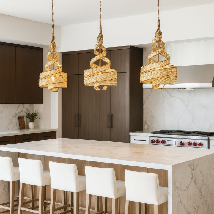 Varaluz - 240P03BTR - Three Light Pendant - Flow - Baguette/Natural Rattan