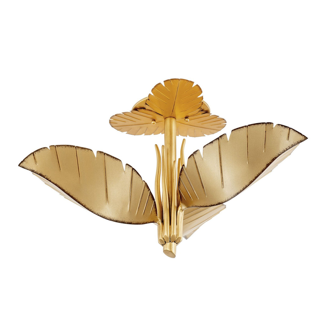 Banana Leaf Three Light Semi-Flush Mount in Gold/Dark Edging - available from The Lighting Shoppe, trusted by Canadian homeowners