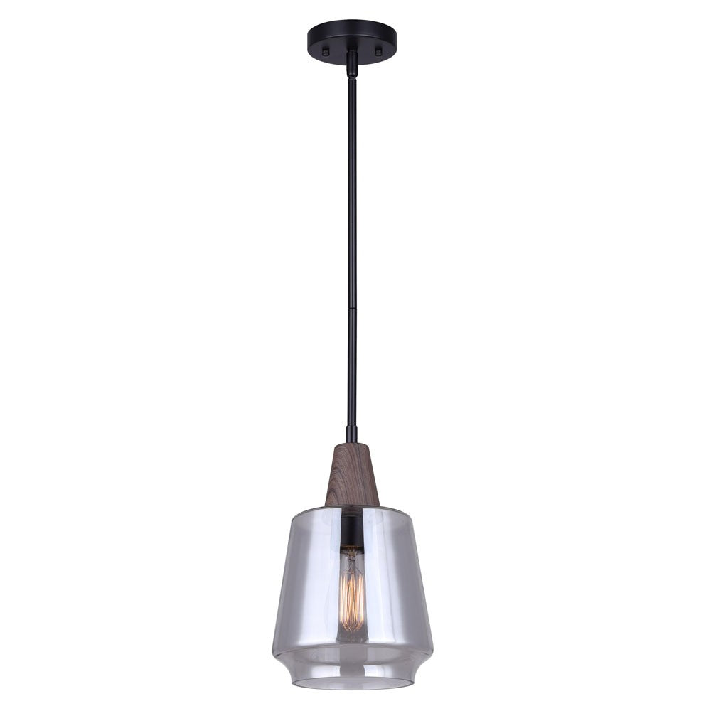 Dante One Light Pendant in Matte Black And Faux Wood - available from The Lighting Shoppe, trusted by Canadian homeowners