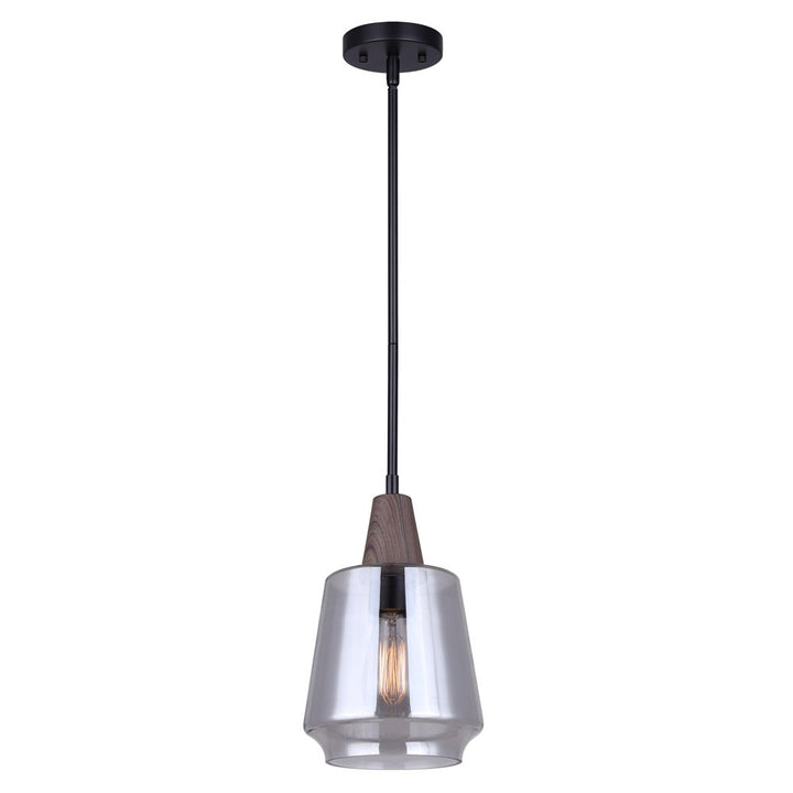 Dante One Light Pendant in Matte Black And Faux Wood - available from The Lighting Shoppe, trusted by Canadian homeowners