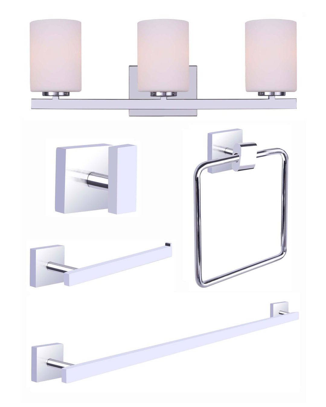 Jae Bath Accessories and Vanity Combo in Chrome - available from The Lighting Shoppe, trusted by Canadian homeowners
