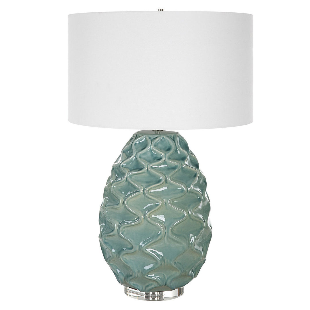 Laced Up One Light Table Lamp in Sea Foam Gloss Glaze - available from The Lighting Shoppe, trusted by Canadian homeowners