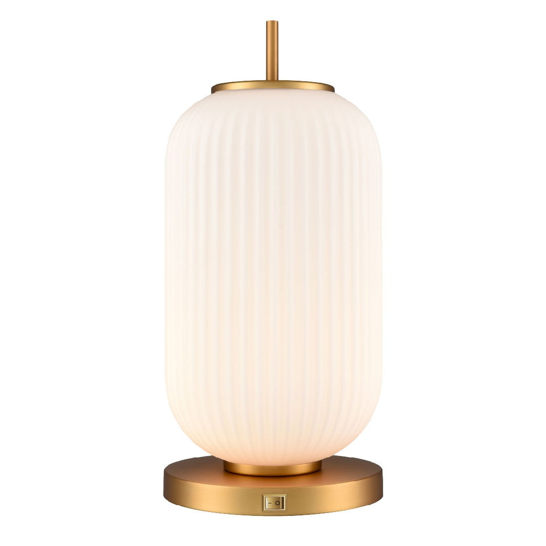 Mount Pearl One Light Table Lamp in Brass w/Ribbed Half Opal Glass - available from The Lighting Shoppe, trusted by Canadian homeowners