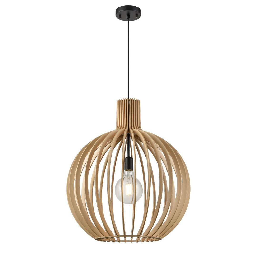 Nahanni Park One Light Pendant in Black w/Natural Wood Shade - available from The Lighting Shoppe, trusted by Canadian homeowners