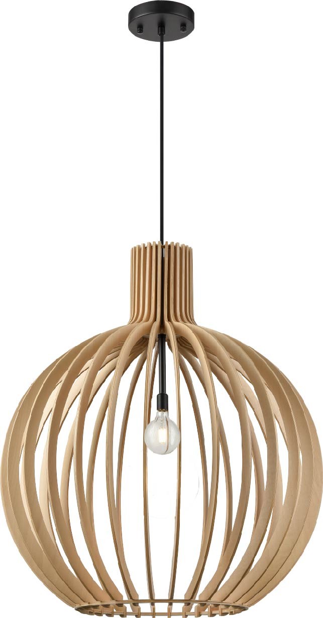 Nahanni Park One Light Pendant in Black w/Natural Wood Shade - available from The Lighting Shoppe, trusted by Canadian homeowners