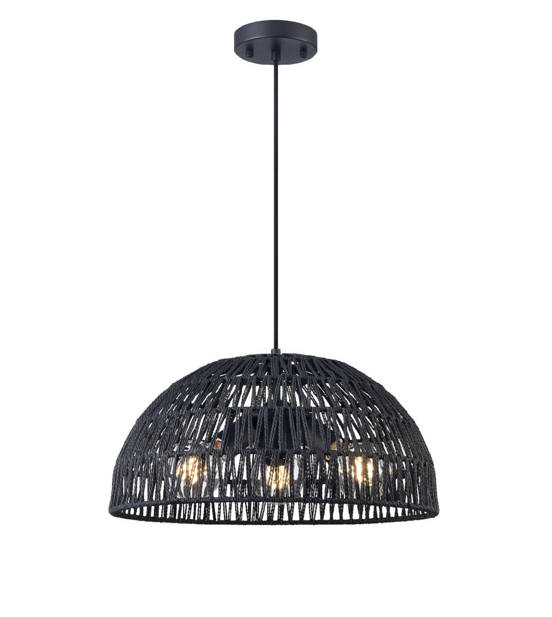 Lac Du Bonnet Three Light Pendant in Black With Black Yarn Shade - available from The Lighting Shoppe, trusted by Canadian homeowners