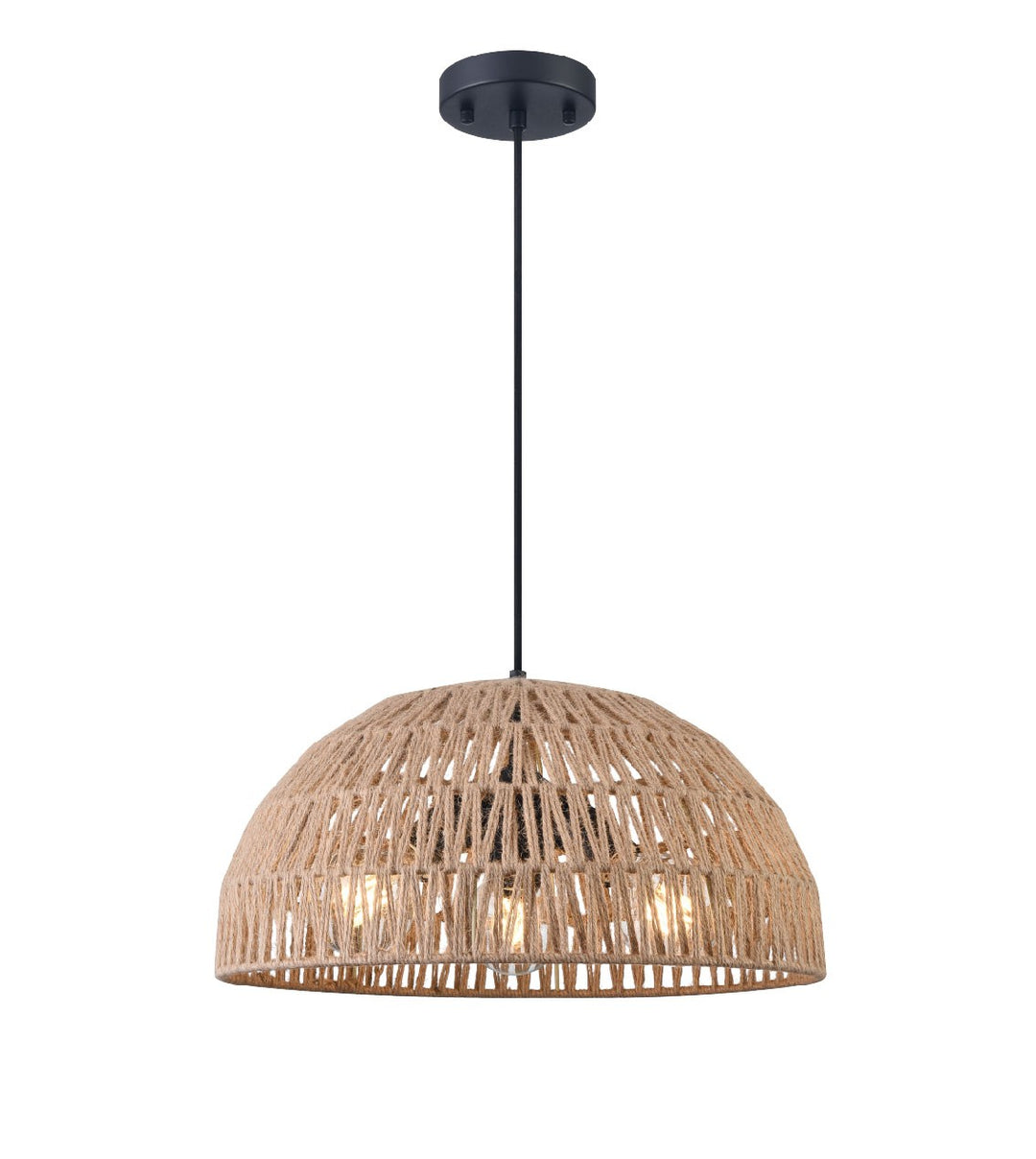Lac Du Bonnet Three Light Pendant in Black With Tan Yarn Shade - available from The Lighting Shoppe, trusted by Canadian homeowners