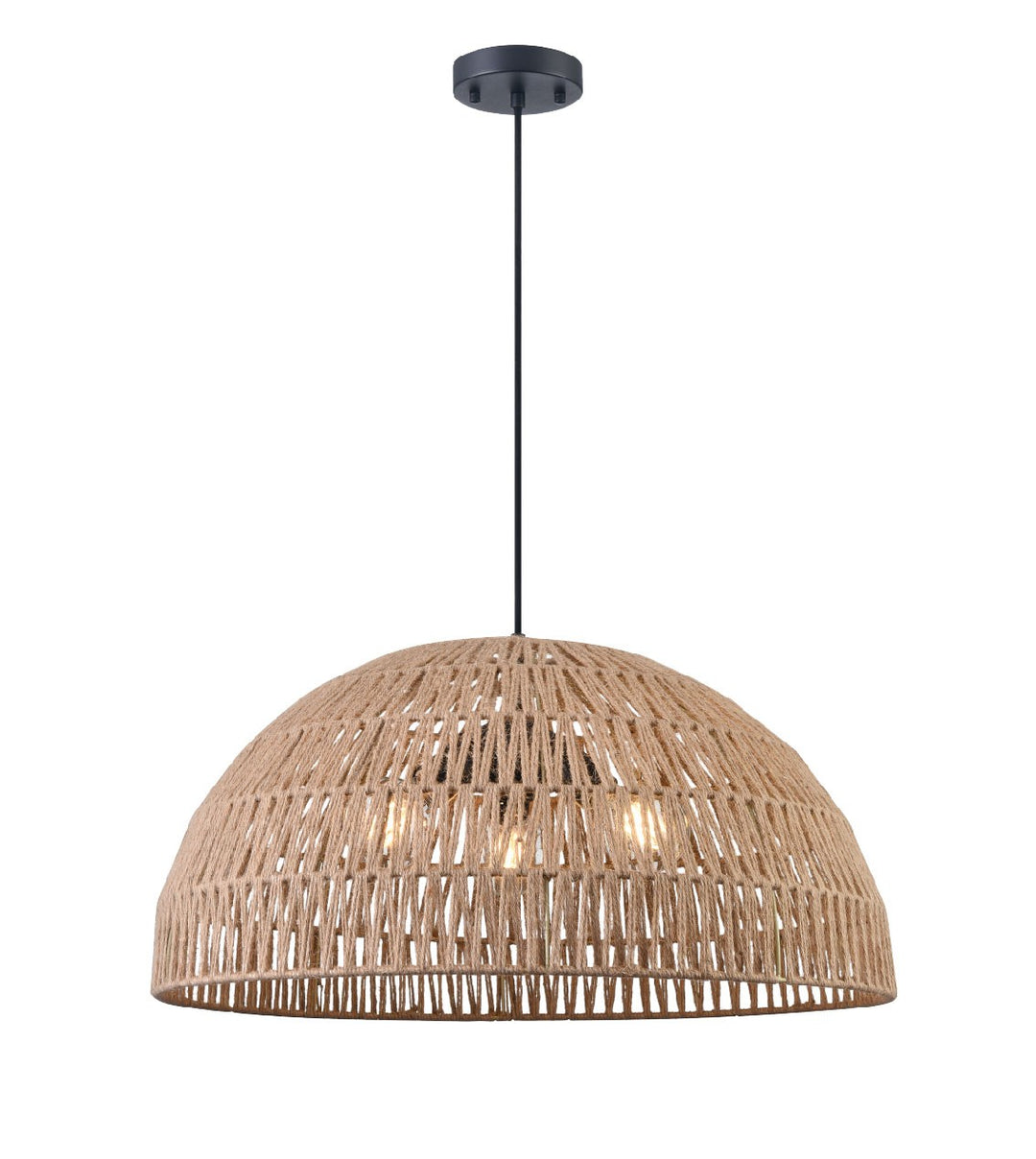 Lac Du Bonnet Three Light Pendant in Black w/Tan Yarn Shade - available from The Lighting Shoppe, trusted by Canadian homeowners
