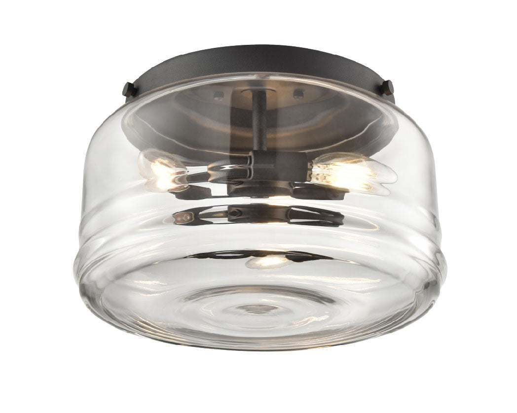 Rouge Valley Three Light Flush Mount in Black w/Ripple Glass Glass - available from The Lighting Shoppe, trusted by Canadian homeowners