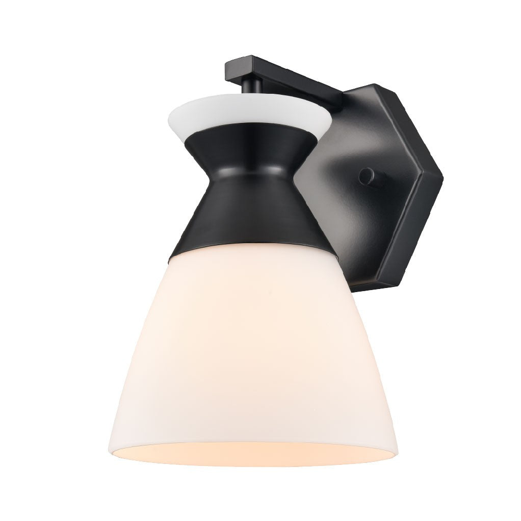 Sunnybrook Two Light Vanity in Ebony w/Half Opal Glass - available from The Lighting Shoppe, trusted by Canadian homeowners