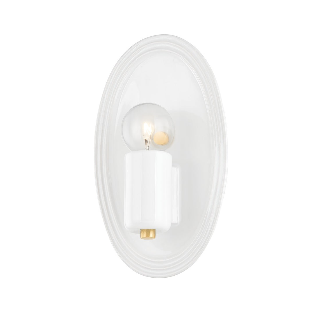 Joyce One Light Wall Sconce in Aged Brass/Ceramic Gloss White - available from The Lighting Shoppe, trusted by Canadian homeowners