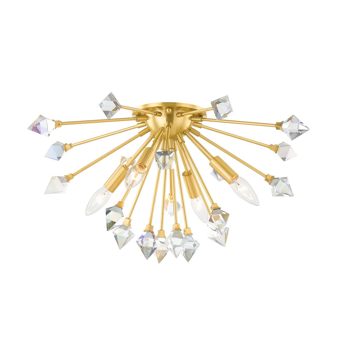 Genesis Four Light Flush Mount in Aged Brass - available from The Lighting Shoppe, trusted by Canadian homeowners