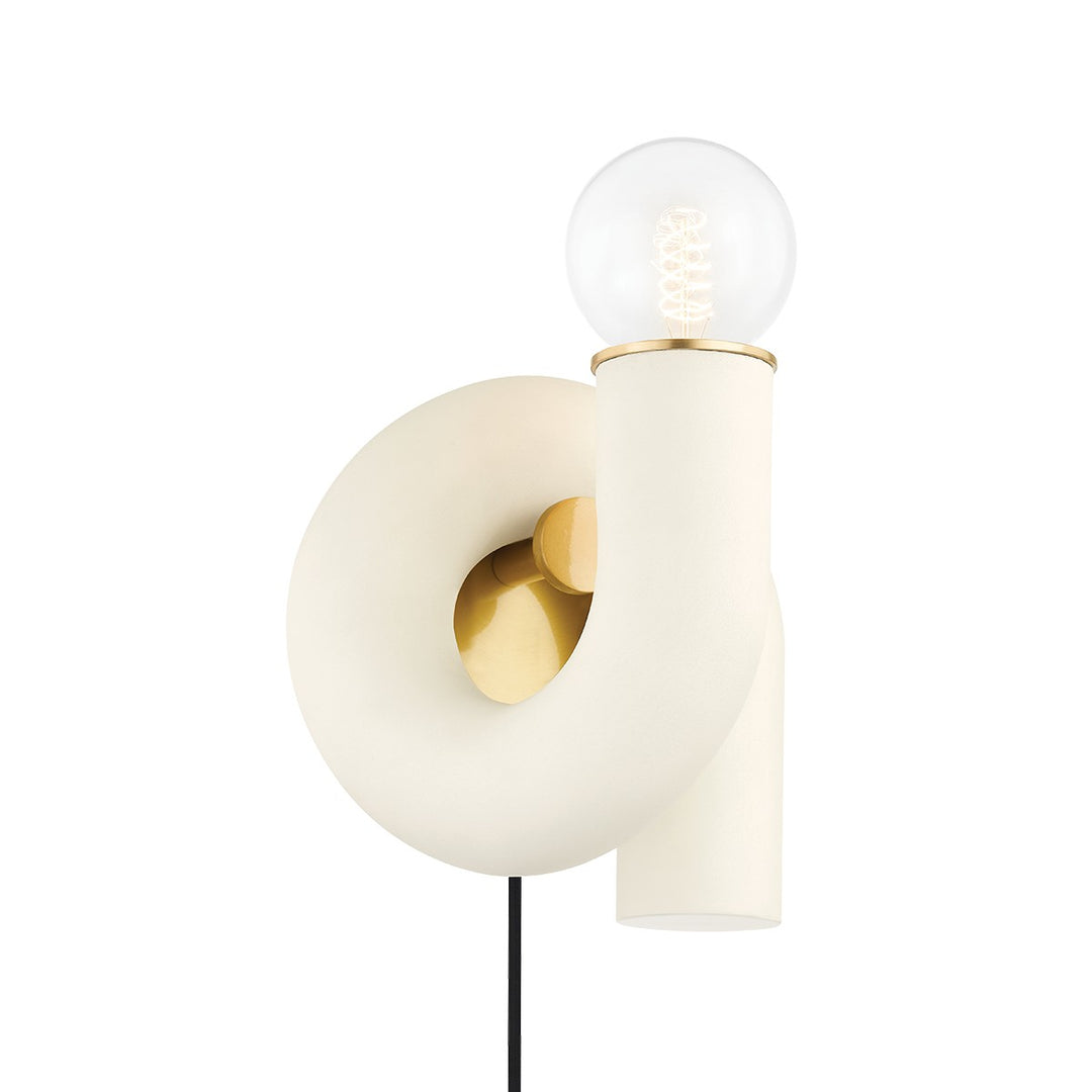 Jolie One Light Wall Sconce in Aged Brass/Textured Cream - available from The Lighting Shoppe, trusted by Canadian homeowners