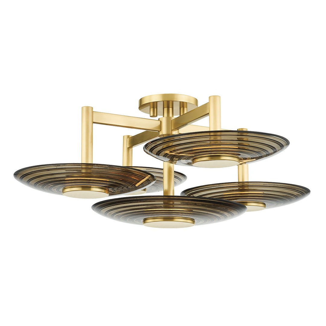 Griston LED Semi Flush Mount in Aged Brass - available from The Lighting Shoppe, trusted by Canadian homeowners