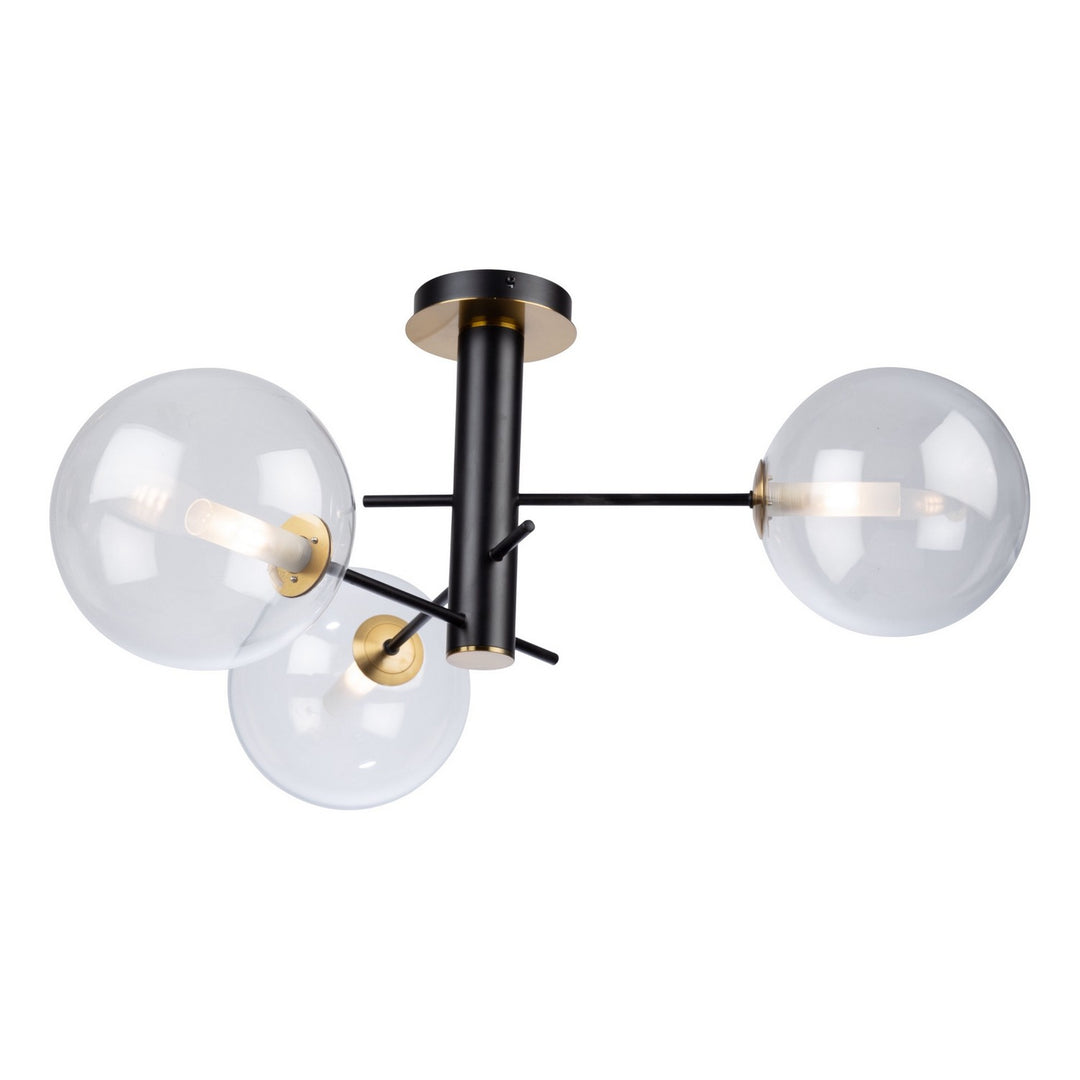 Aurelia Three Light Semi-Flush Mount in Matte Black & Brass - available from The Lighting Shoppe, trusted by Canadian homeowners