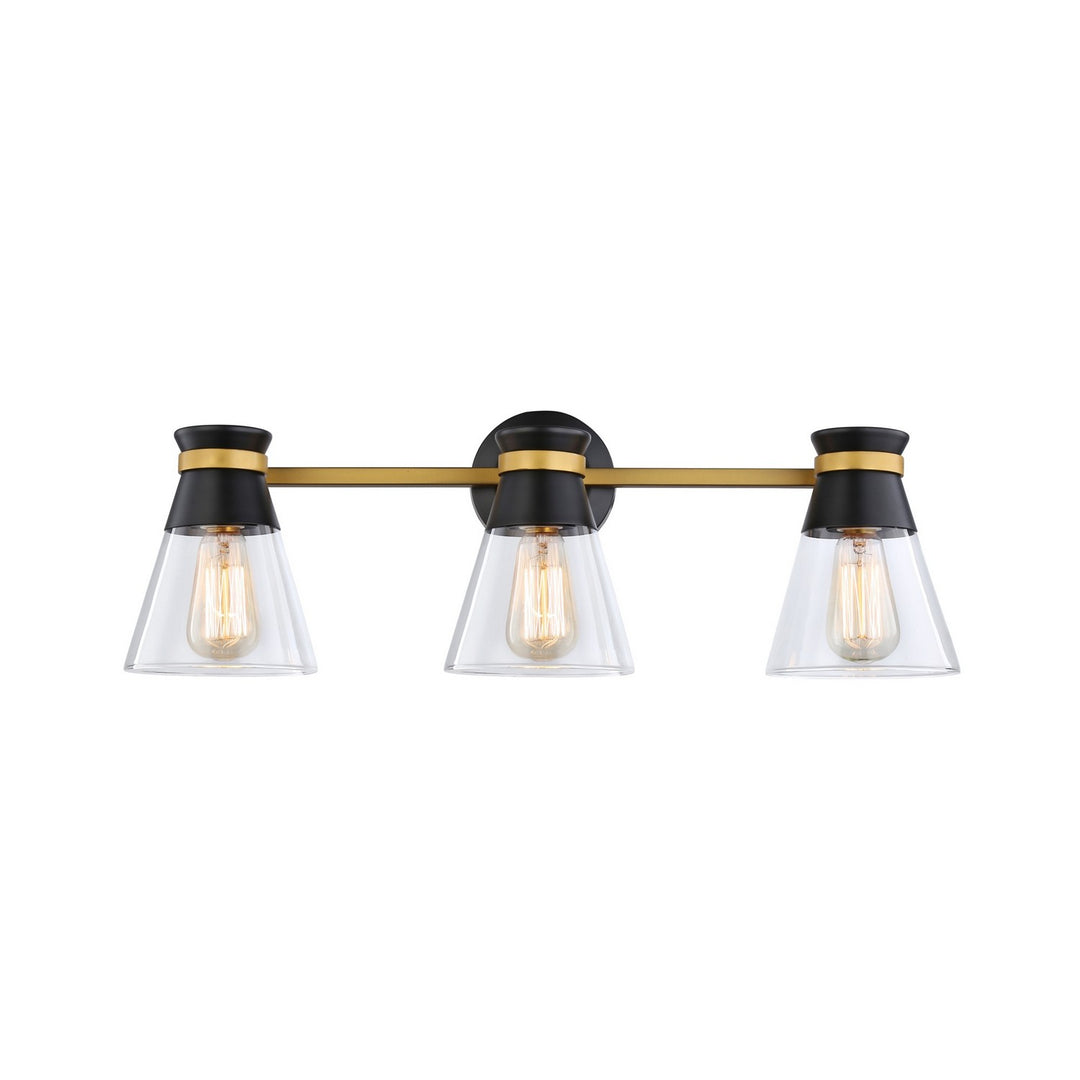 Kanata Three Light Vanity in Black & Brushed Brass - available from The Lighting Shoppe, trusted by Canadian homeowners