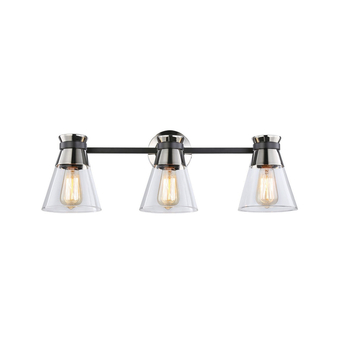 Kanata Three Light Vanity in Black & Polished Nickel - available from The Lighting Shoppe, trusted by Canadian homeowners