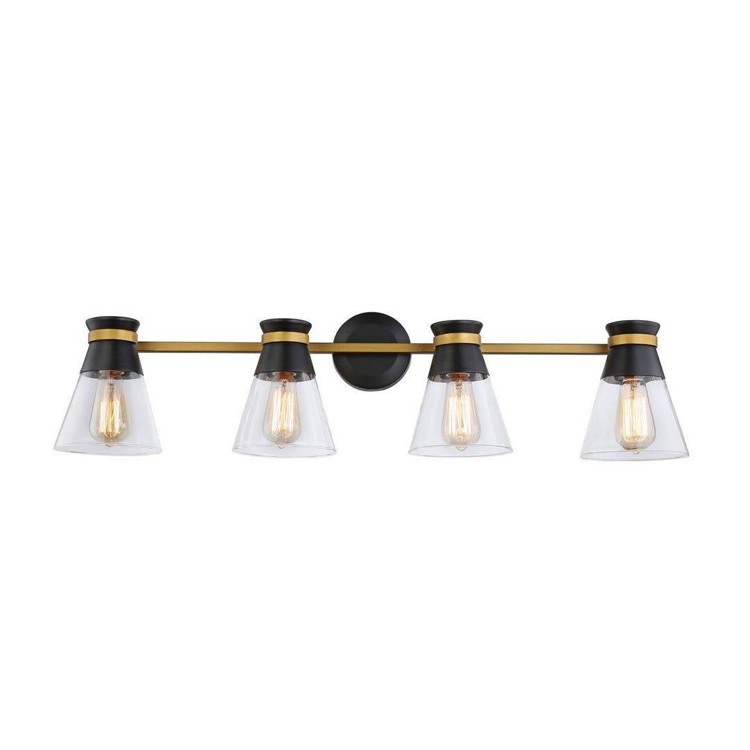 Kanata Four Light Vanity in Black & Brushed Brass - available from The Lighting Shoppe, trusted by Canadian homeowners