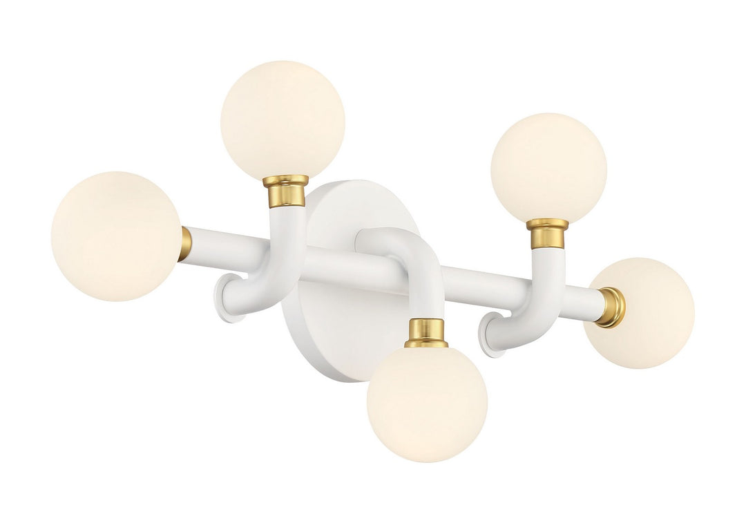 Tubular Five Light Bath in Matte White With Honey Gold - available from The Lighting Shoppe, trusted by Canadian homeowners