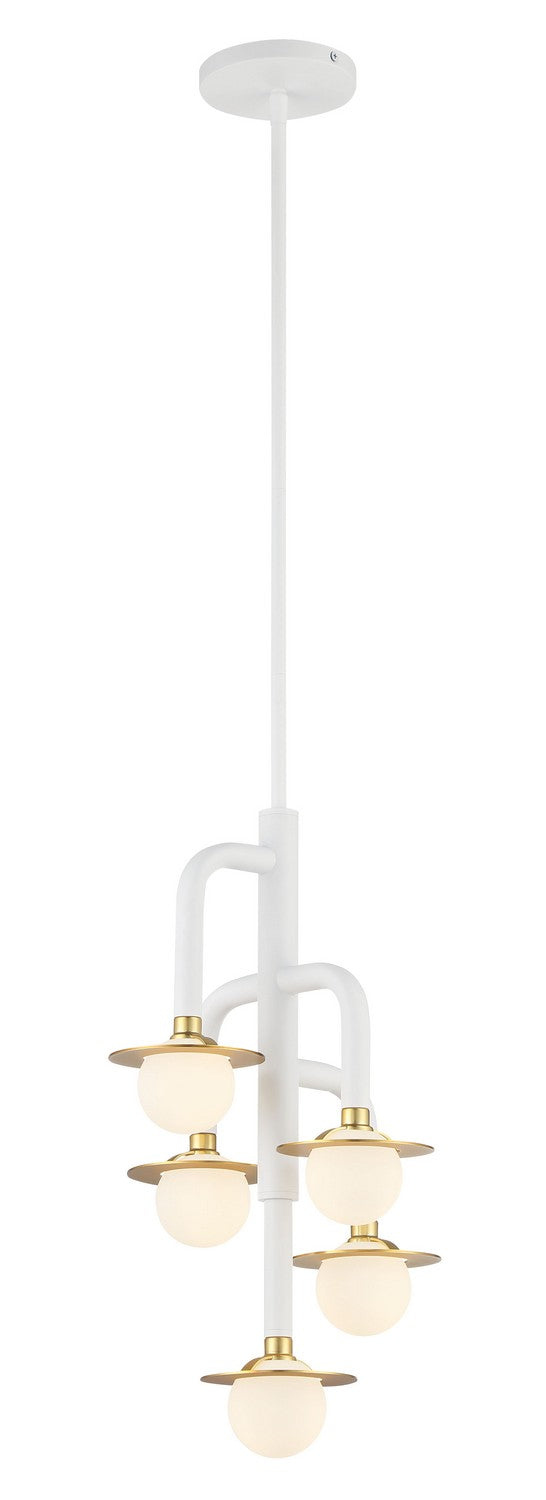 Tubular Five Light Chandelier in Matte White With Honey Gold - available from The Lighting Shoppe, trusted by Canadian homeowners