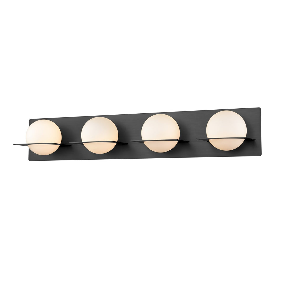 IO Four Light Vanity in Ebony w/Half Opal Glass - available from The Lighting Shoppe, trusted by Canadian homeowners