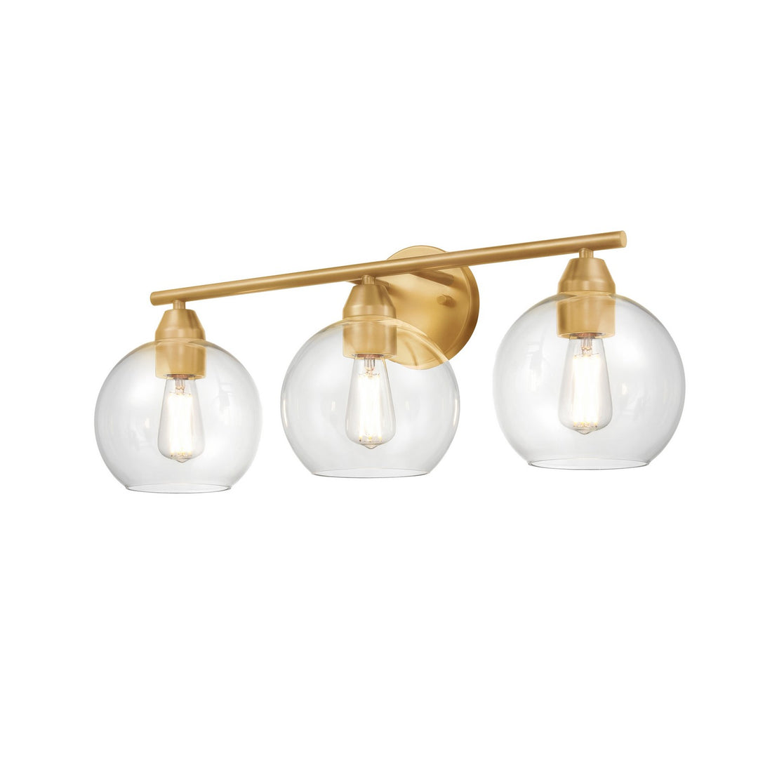 Andromeda Three Light Vanity in Brass With Clear Glass - available from The Lighting Shoppe, trusted by Canadian homeowners
