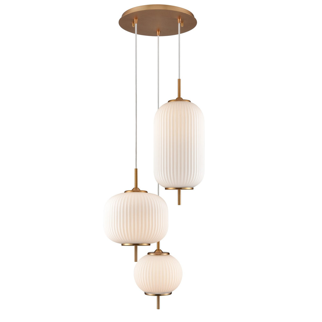 DVI Canada - DVP40057BR-RIO - Three Light Pendant - Mount Pearl - Brass w/Ribbed Opal Glass