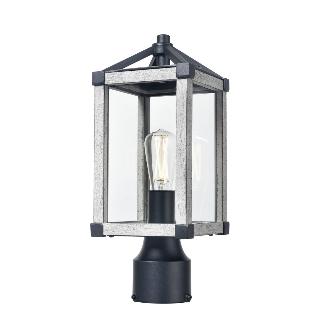 Nipigon Outdoor One Light Outdoor Post Mount in Black/White Washed Grey w/Clear Glass - available from The Lighting Shoppe, trusted by Canadian homeowners