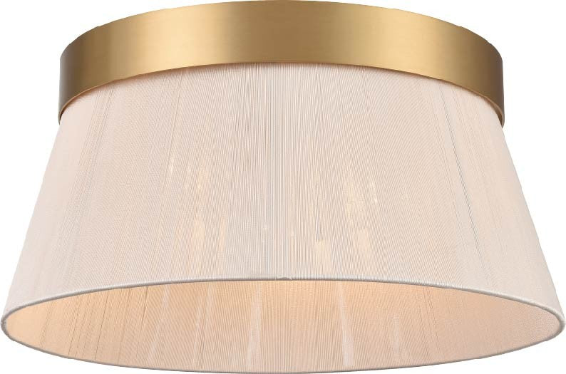 Ellesmere Three Light Flush Mount in Brass w/Oat Shade - available from The Lighting Shoppe, trusted by Canadian homeowners