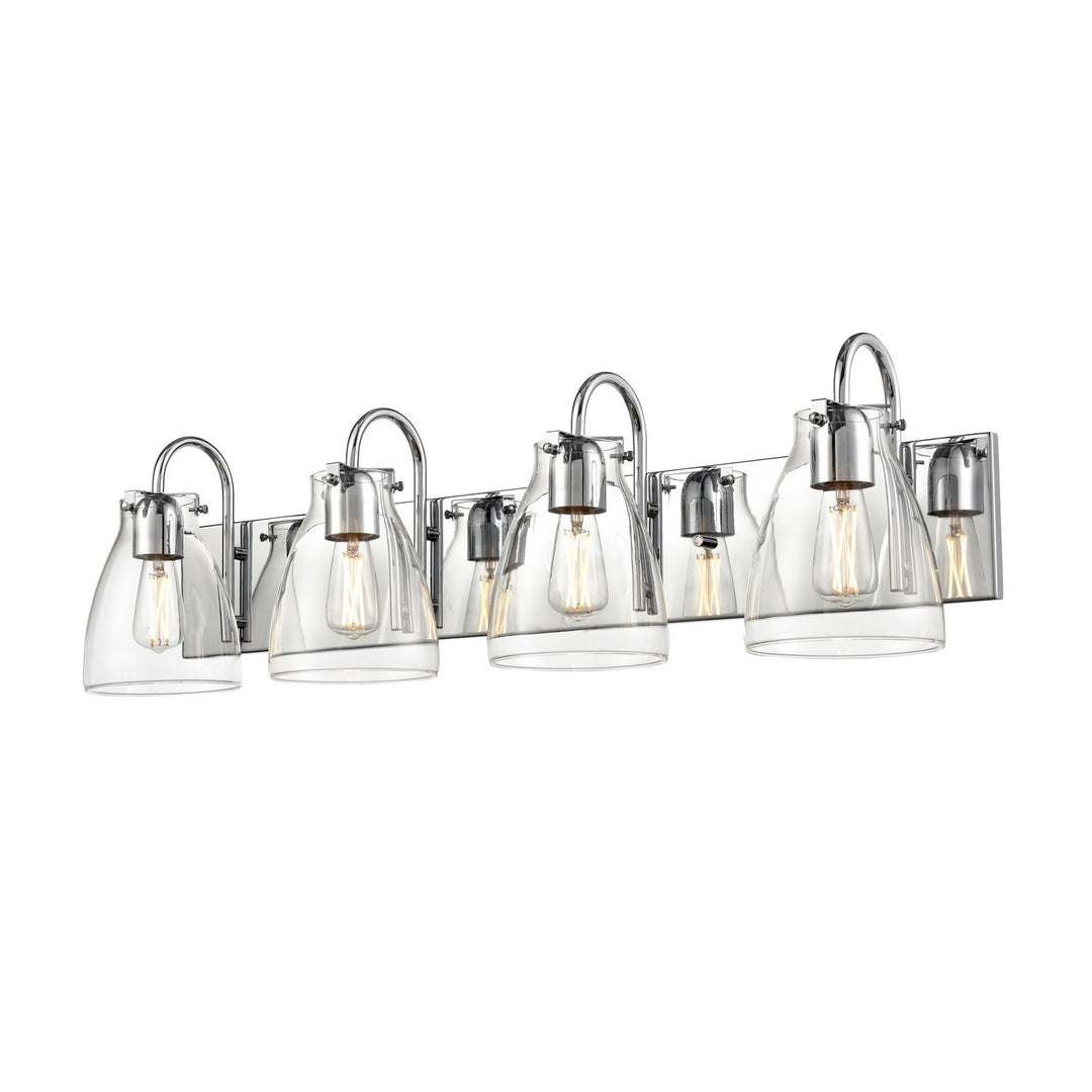 Emma Four Light Vanity in Chrome w/Clear Glass - available from The Lighting Shoppe, trusted by Canadian homeowners