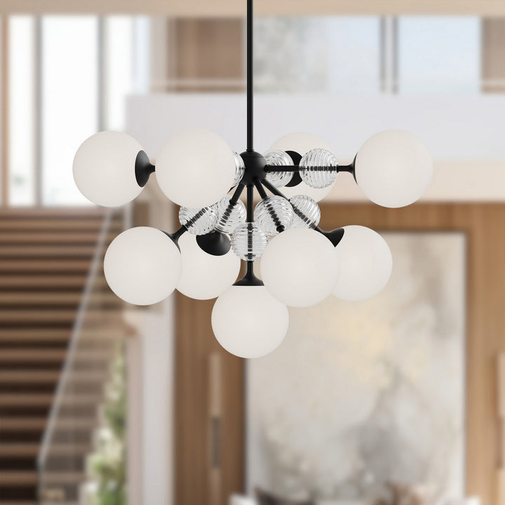 Alora Canada - CH415331MBOP - Nine Light Chandelier - Celia - Matte Black/Opal Glass