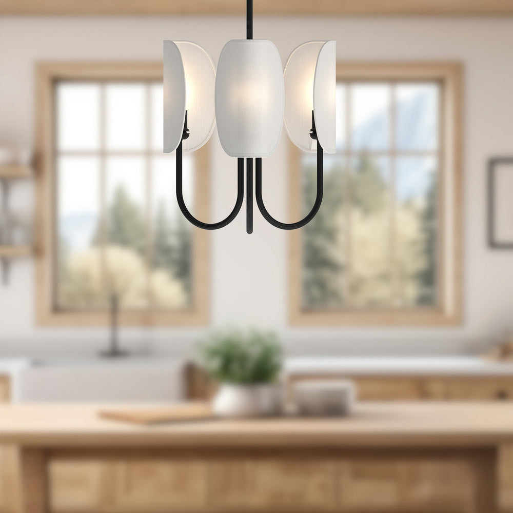 Alora Canada - CH450715MBCW - Three Light Chandelier - Seno - Matte Black/White Cotton Fabric