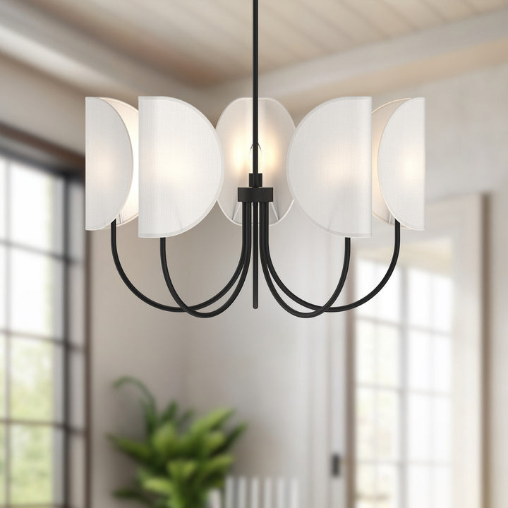 Alora Canada - CH450732MBCW - Five Light Chandelier - Seno - Matte Black/White Cotton Fabric