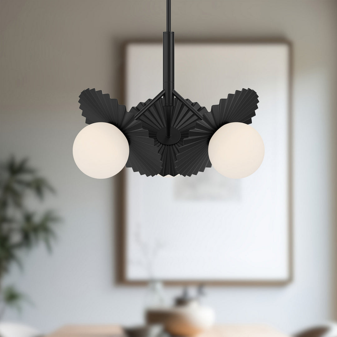 Alora Canada - CH501322MBOP - Three Light Chandelier - Plume - Matte Black/Opal Glass