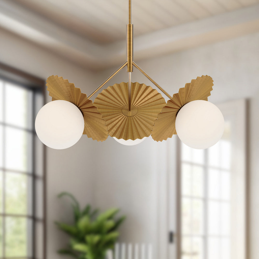 Alora Canada - CH501334BGOP - Three Light Chandelier - Plume - Brushed Gold/Opal Glass