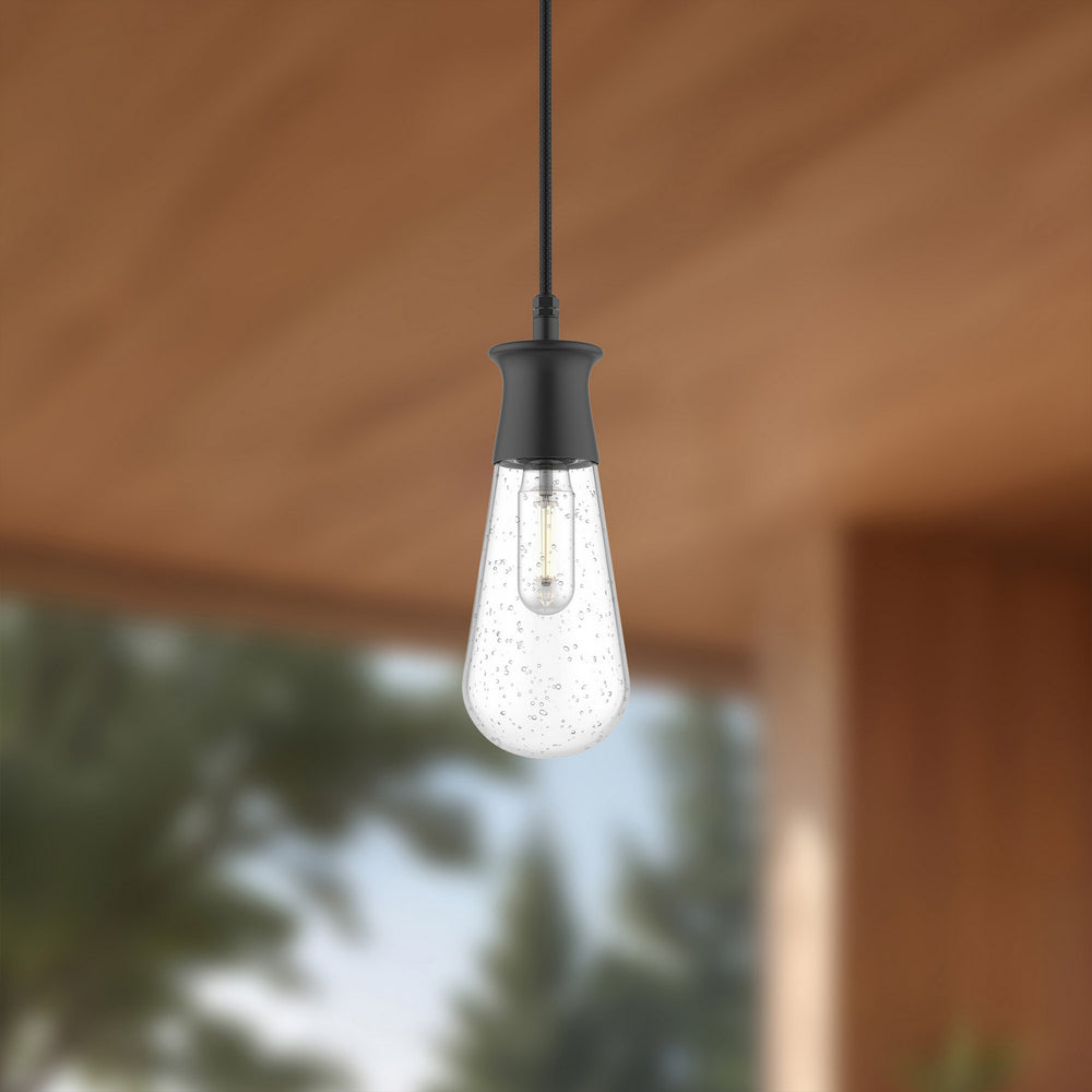 Alora Canada - EP464001BKCB - One Light Outdoor Pendant - Marcel - Clear Bubble Glass/Textured Black