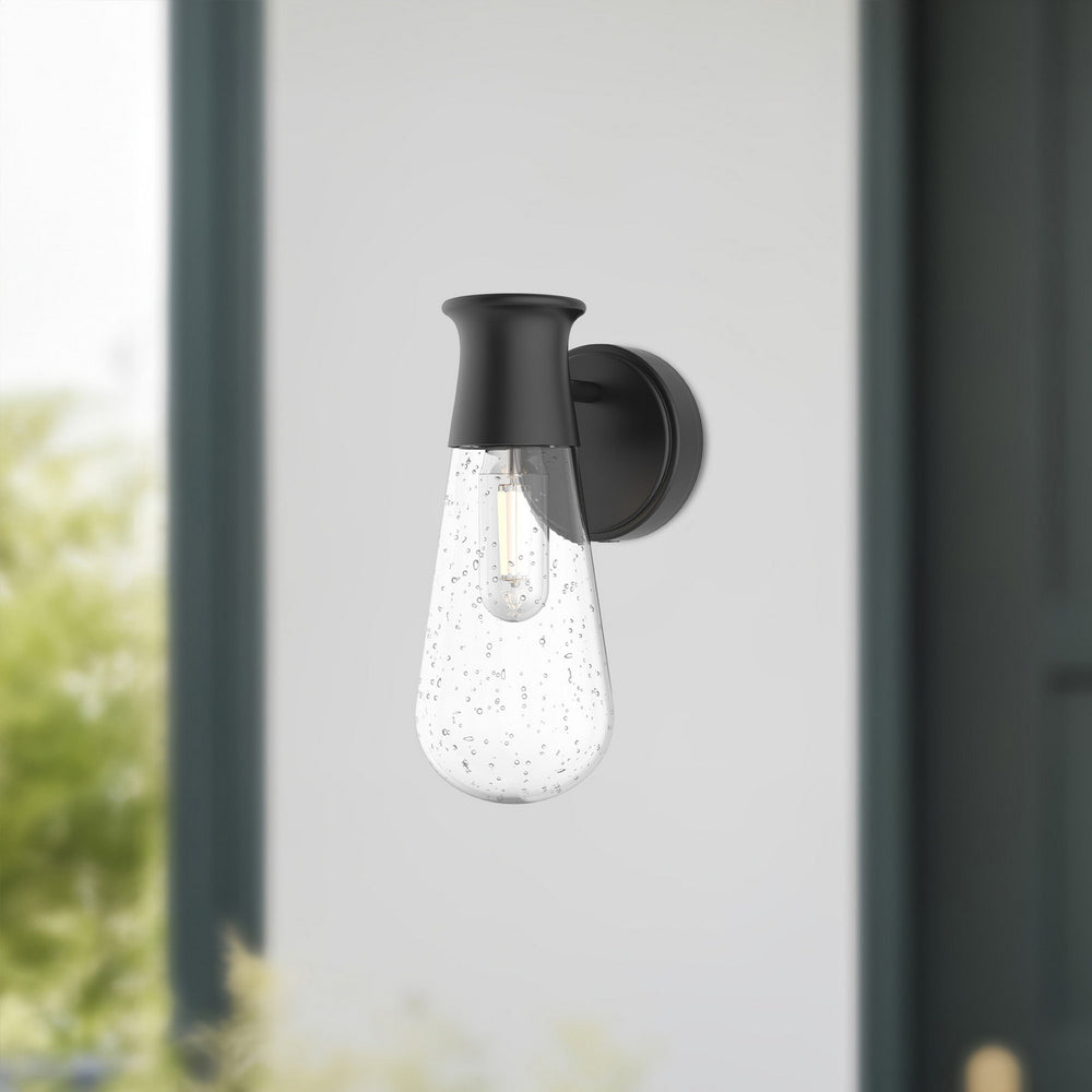Alora Canada - EW464001BKCB - One Light Outdoor Wall Lantern - Marcel - Clear Bubble Glass/Textured Black
