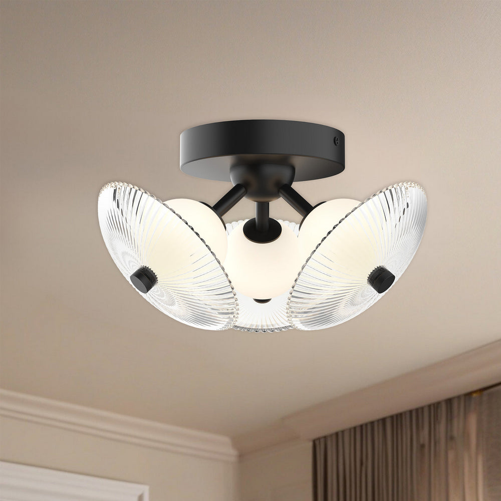 Alora Canada - FM417604MBCR - LED Flush Mount - Hera - Matte Black/Clear Ribbed Glass