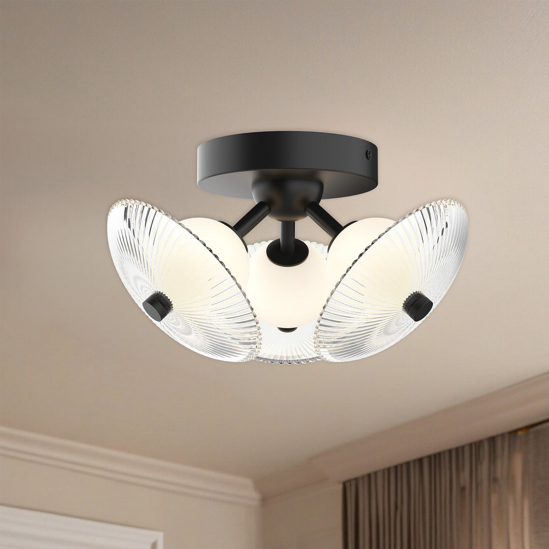 Alora Canada - FM417604MBCR - LED Flush Mount - Hera - Matte Black/Clear Ribbed Glass