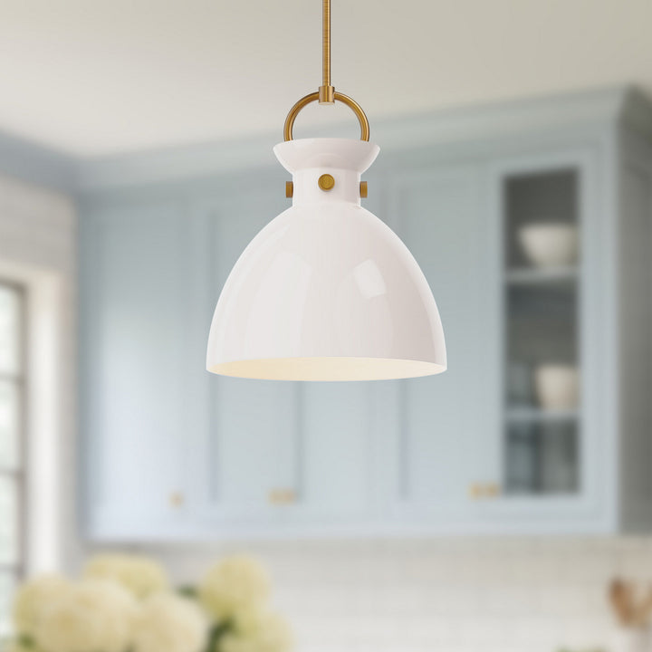 Alora Canada - PD411814AGGO - One Light Pendant - Waldo - Aged Gold/Glossy Opal Glass