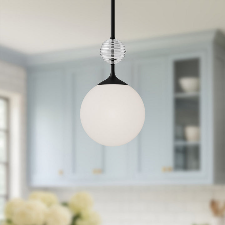 Alora Canada - PD415308MBOP - One Light Pendant - Celia - Matte Black/Opal Glass