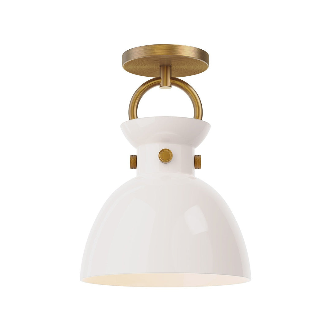 Alora Canada - SF411809AGGO - One Light Semi-Flush Mount - Waldo - Aged Gold/Glossy Opal Glass