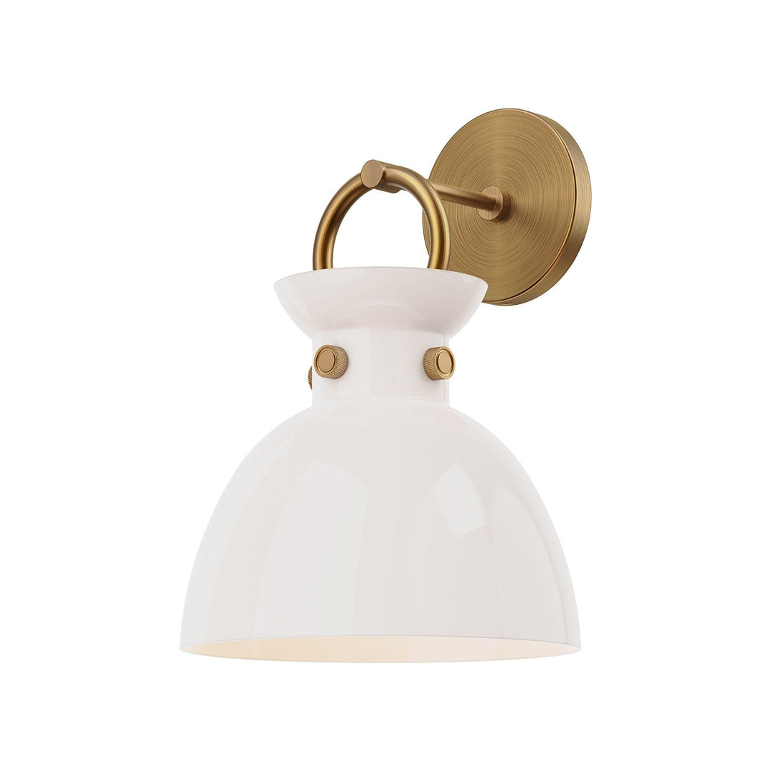 Waldo One Light Wall Sconce in Aged Gold/Glossy Opal Glass Alora Canada