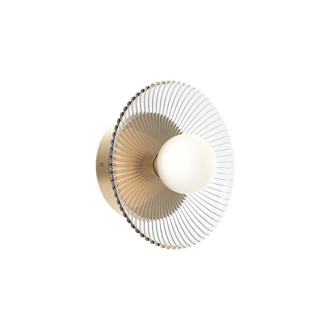 Hera LED Wall Sconce in Brushed Gold/Clear Ribbed Glass Alora Canada
