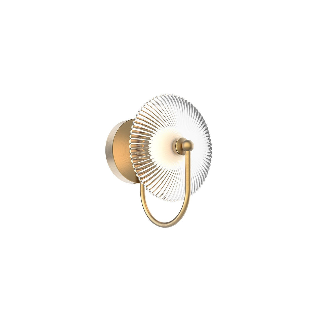 Hera LED Wall Sconce in Brushed Gold/Clear Ribbed Glass Alora Canada